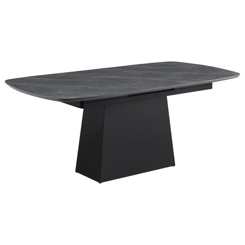 Potero – Faux Marble Extension Leaf Dining Table – Black