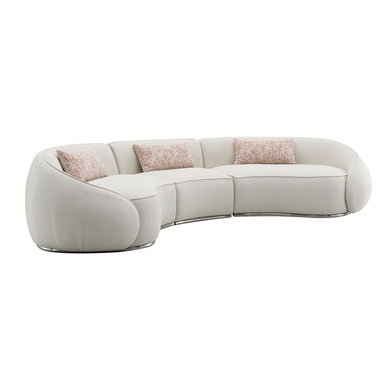 Sahara – Boucle Sectional Sofa With 3 Pillows – Beige