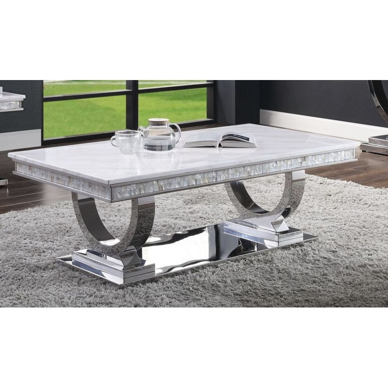 Zander – Printed Faux Marble Top & Mirrored Table – Marble