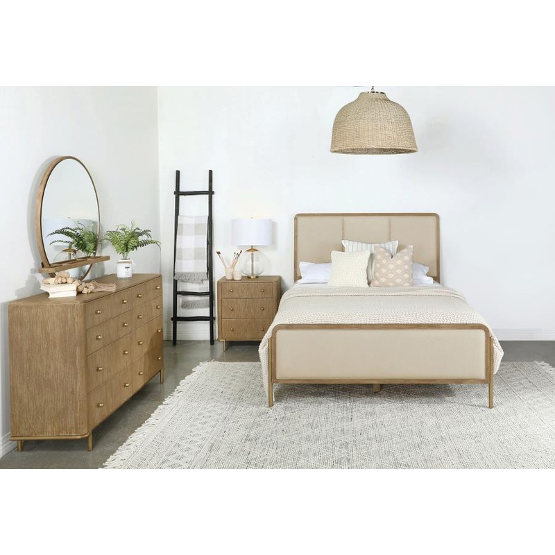 Arini – Panel Bedroom Set|Light Brown|4 Pc. Bed, Dresser, Mirror, Nightstand|5 Pc. Bed, Dresser, Mirror, Chest, Nightstand|Queen|California King|King