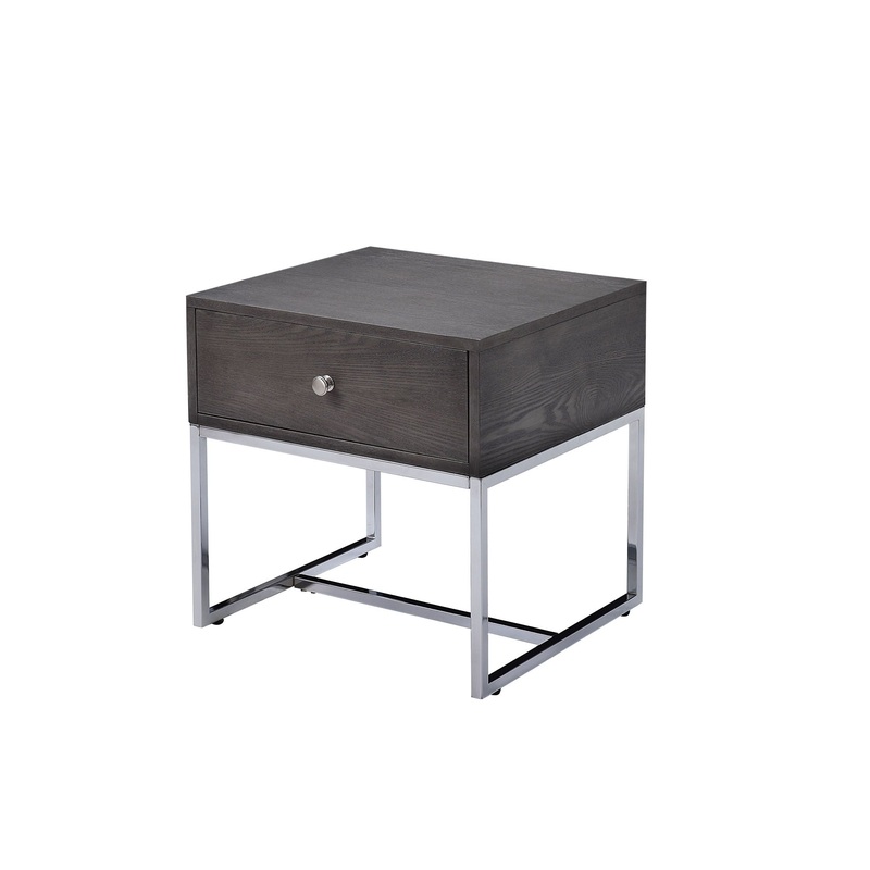 Iban – End Table – Gray Oak / Chrome