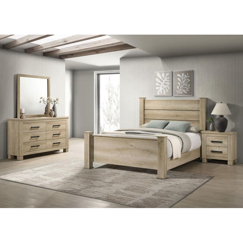 Oakglen – Bedroom Set|Light Brown|5 Pc. Bed, Dresser, Mirror, Chest, Nightstand|4 Pc. Bed, Dresser, Mirror, Nightstand|California King|Queen|King