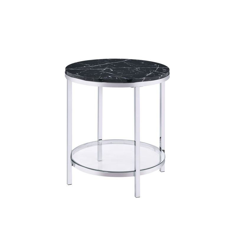 Virlana – Faux Marble Top End Table – Black / Chrome