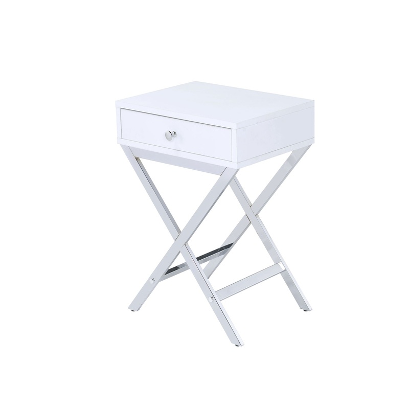 Coleen – Accent Table – White / Chrome