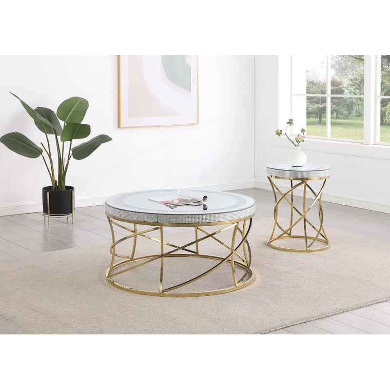 Elise – Round Mirror Top Coffee Table Set