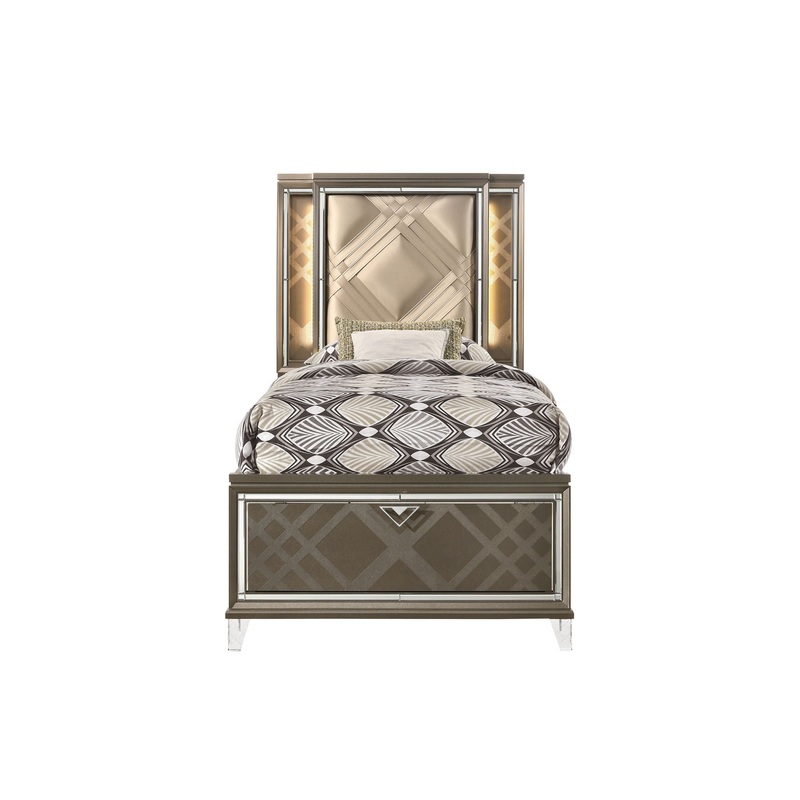 Skylar – Full Bed With LED & Storage – Dark Champagne