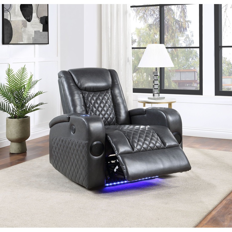 Alair – Leather Aire Power Motion Recliner With Bluetooth, Wireless Charger Cupholder – Dark Gray