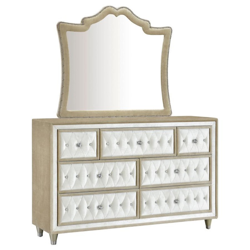 Antonella – 7-Drawer Upholstered Dresser With Mirror
