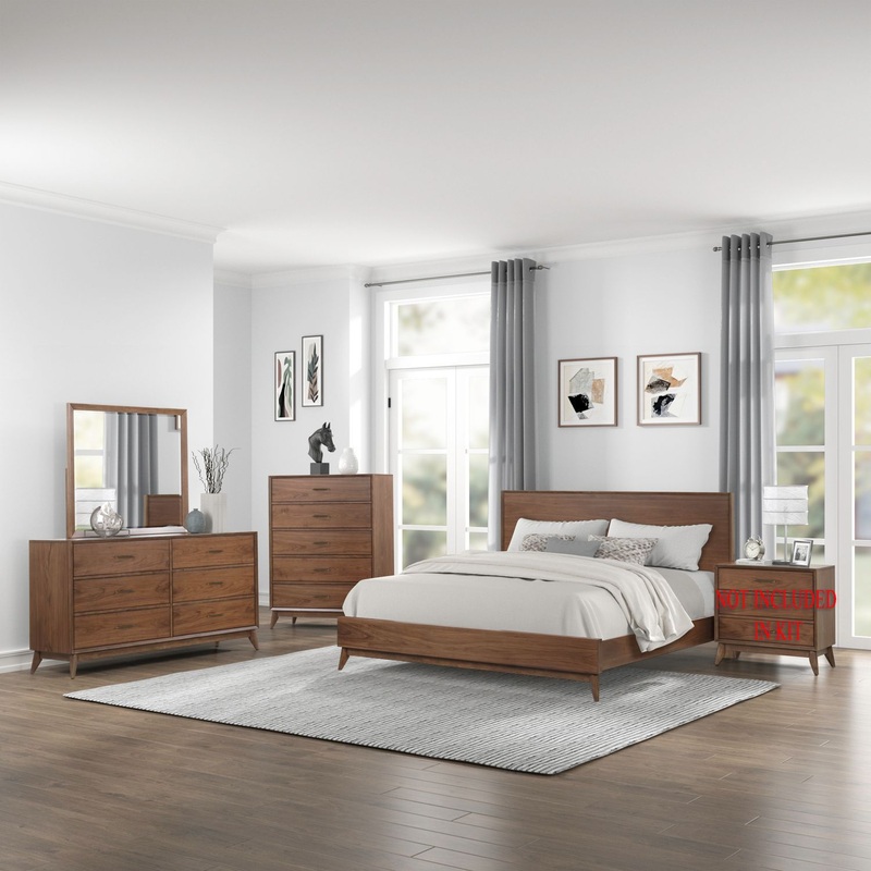 Century Modern – Bedroom Set|Light Brown|3 Pc. Bed, Dresser, Mirror|4 Pc. Bed, Dresser, Mirror, Chest|5 Pc. Bed, Dresser, Mirror, Chest, Nightstand|4 Pc. Bed, Dresser, Mirror, Nightstand|King|Queen|California King