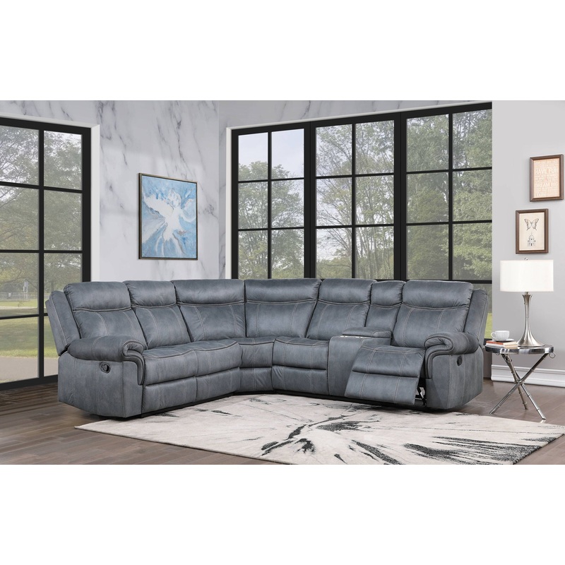 Dollum – Two Tone Nubuck Manual Recliner Sectional Sofa With USB Port Cupholder Console