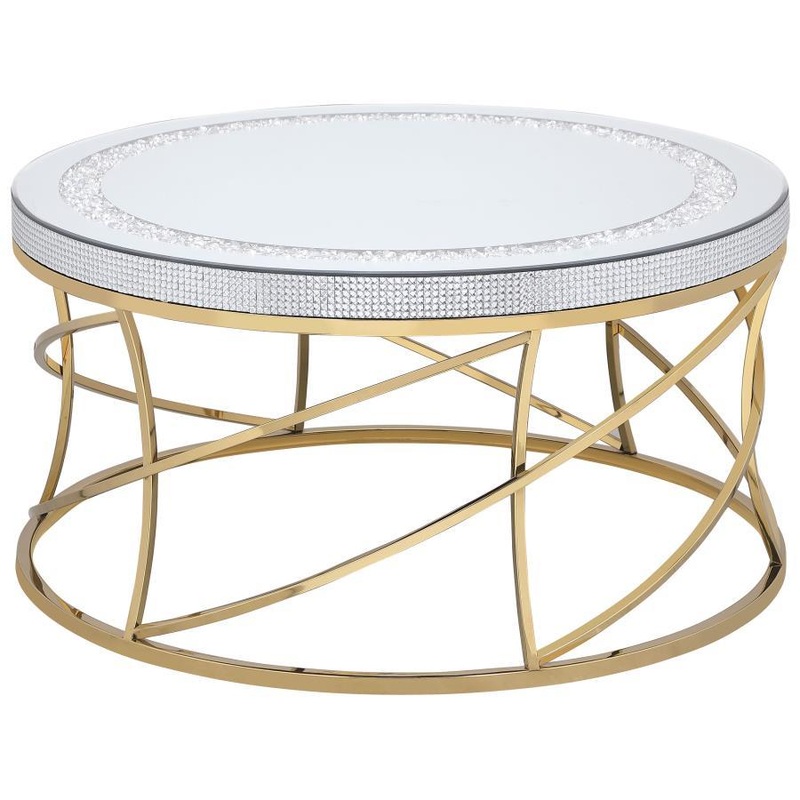 Elise – Round Mirror Top Stainless Steel Coffee Table – Gold
