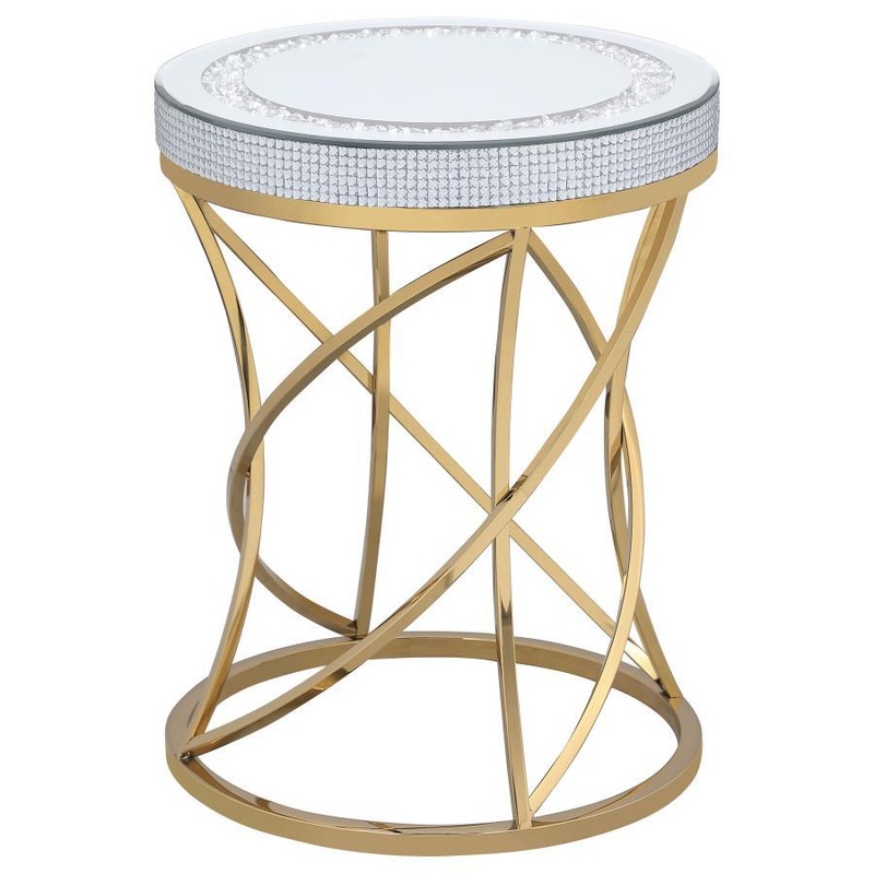 Elise – Round Mirror Top Stainless Steel End Table – Gold