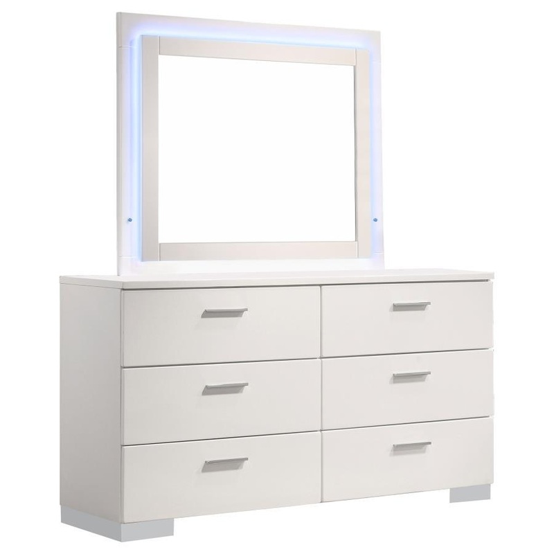 Felicity – 6-Drawer Dresser With LED Mirror – White High Gloss