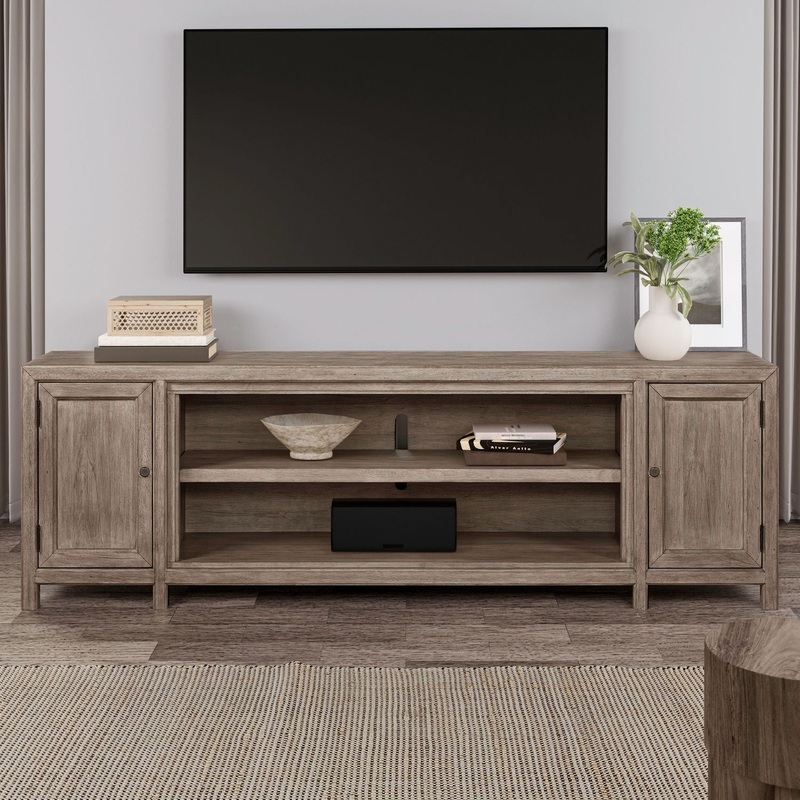 Fireplace TV Console – 82 Console With Fire FTS – Light Brown
