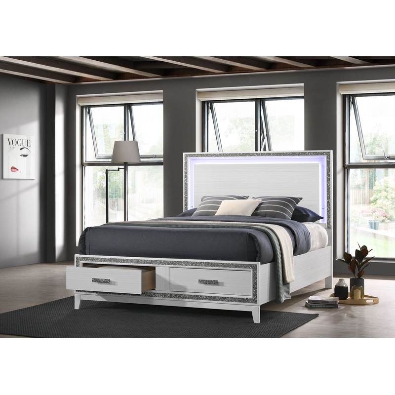 Haiden – Bed With LED|White|Black|Queen|2 Drawers|None