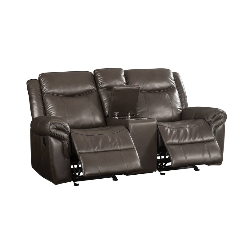 Lydia – Leather Aire Motion Loveseat With USB Console – Brown