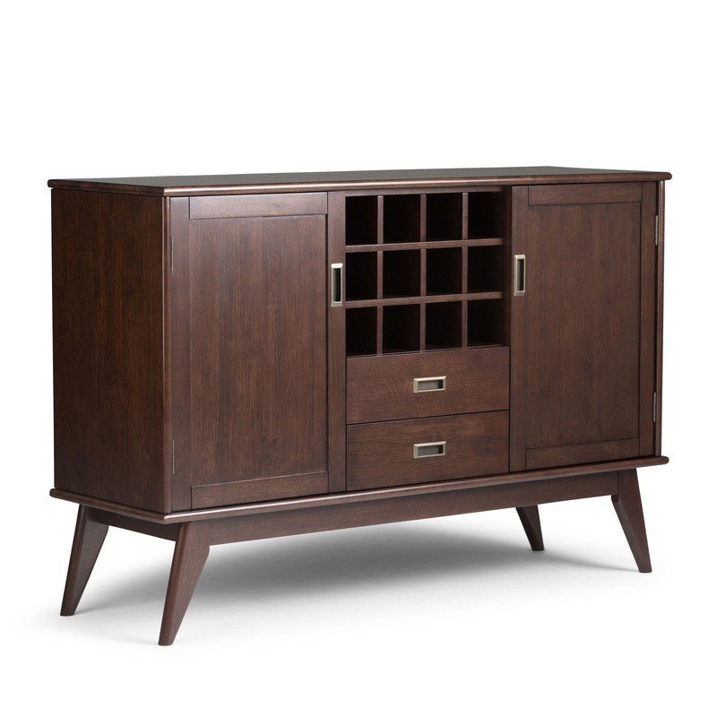 Draper – Mid Century Sideboard Buffet And Wine Rack – Medium Auburn Brown