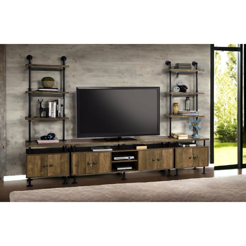 Ensata II – TV Stand – Rustic Oak / Black
