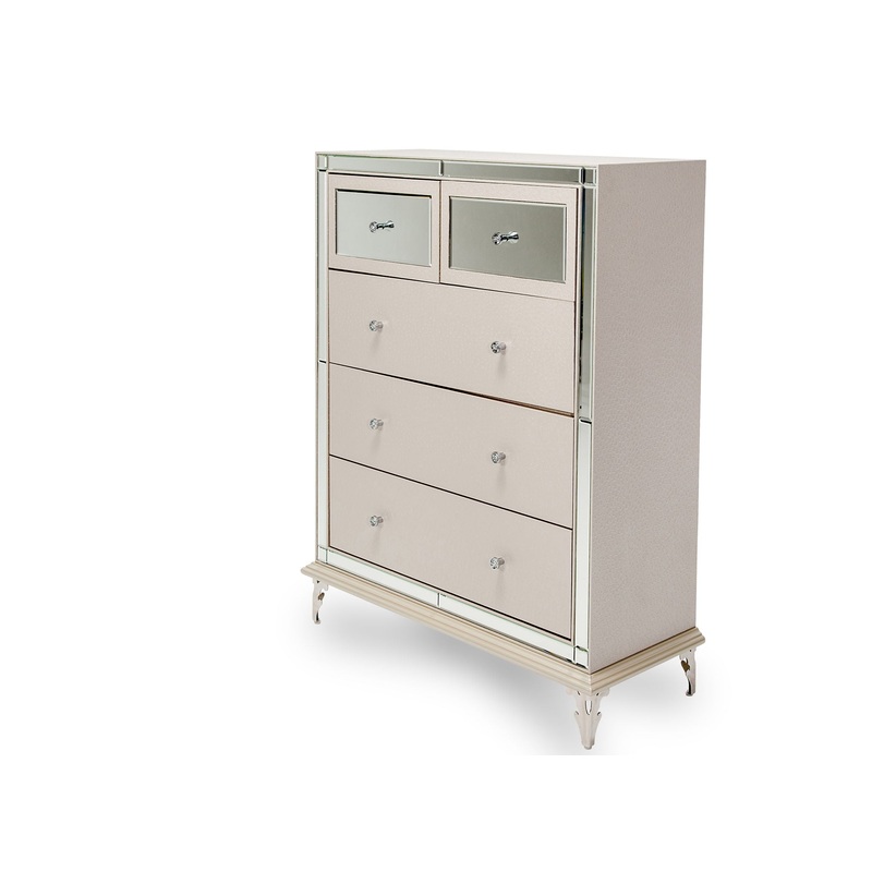 Hollywood Loft – Upholstered 5-Drawer Chest – Frost