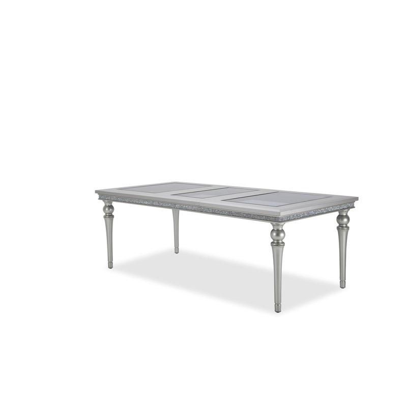 Melrose Plaza – Upholstered Dining Table With Glass Insert – Dove