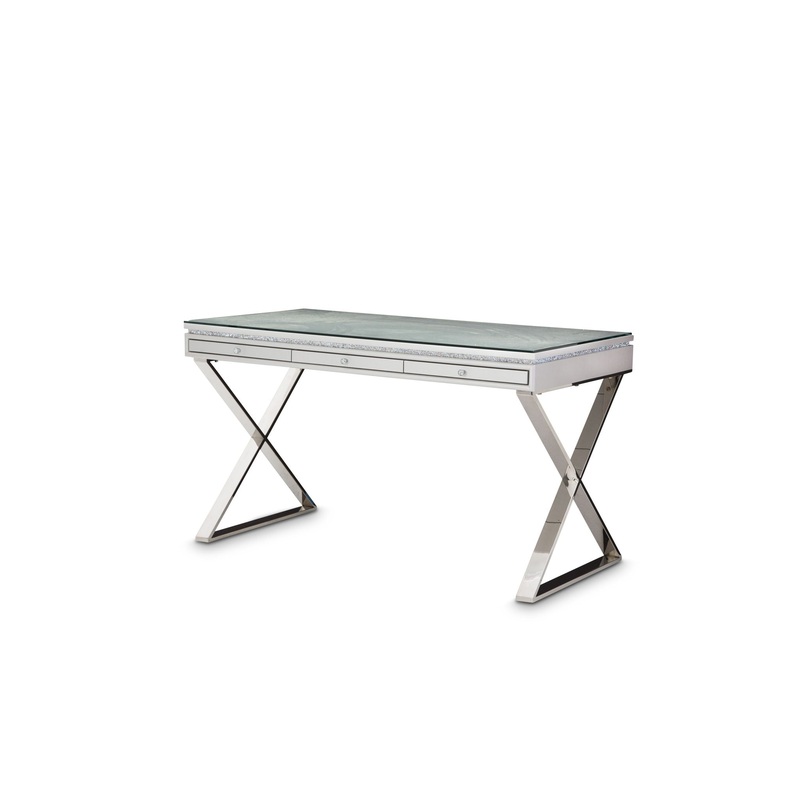 Melrose Plaza – Writing Desk With Glass Top – Dove