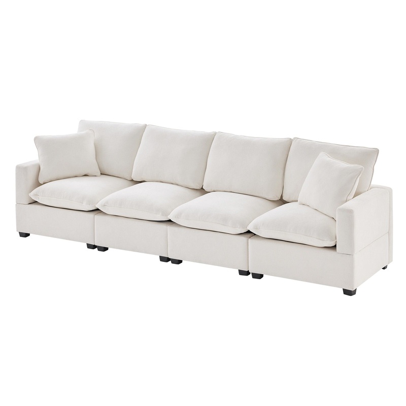 Modern Modular Sofa, 4 Seat Chenille Sectional Couch Set With 2 Pillows Included, Freely Combinable Indoor Funiture For Living Room