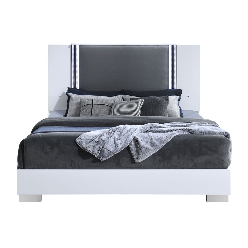 Ylime – King Bed With LED – Smooth White / Dark Gray