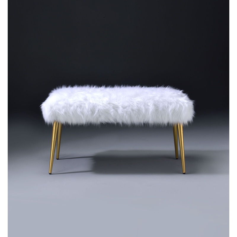 Bagley II – Faux Fur Bench – White / Gold