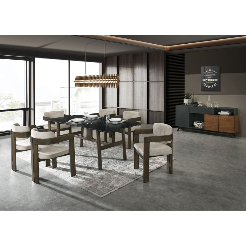 Destin – 8 Pieces Dining Room Set – Ceramic Walnut / Light Gray