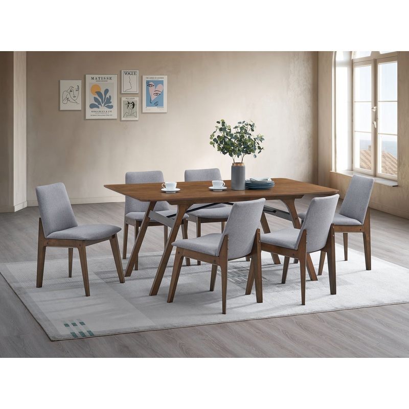 Kaela – 7 Pieces Dining Room Set – Walnut / Light Gray