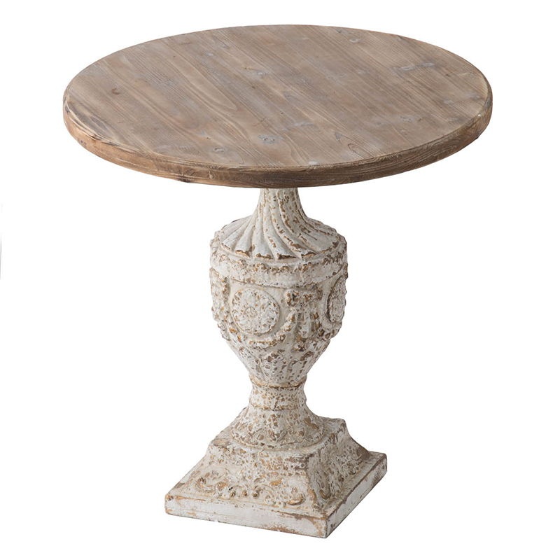 Antique Round Wood Table – Antique White / Gray