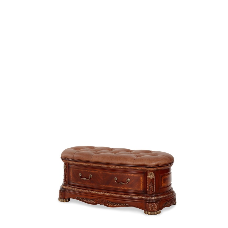 Cortina – Leather Bedside Bench – Honey Walnut