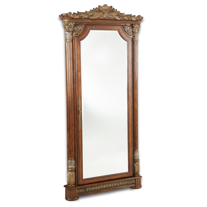 Villa Valencia – Accent Floor Wall Mirror With Storage – Classic Chestnut