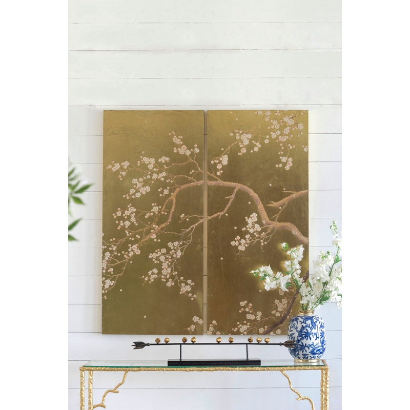 Cherry Blossom Wall Art Panels, Wall Decor For Living Room Dining Room Office Bedroom (Set of 2) – Gold