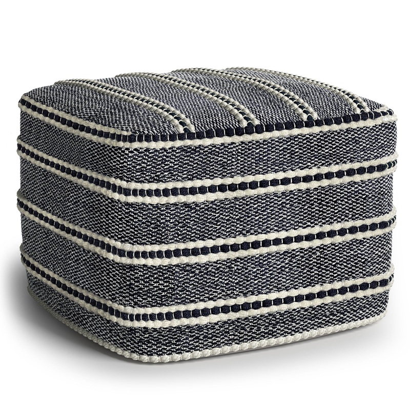 Corrie – Square Woven Outdoor / Indoor Pouf – Navy / White