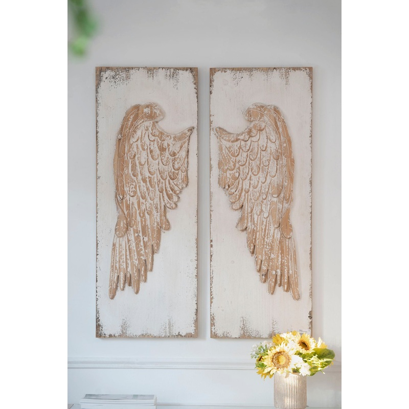 Feather Wing Wall Panels With Distressed, Rectangle Hanging Wall Art (Set of 2) – Multicolor