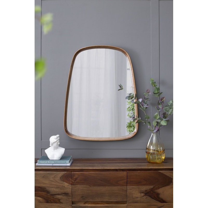 Irrgeular Mirror With Wood Frame, Wall Mirror For Living Room Bathroom Entryway – Brown