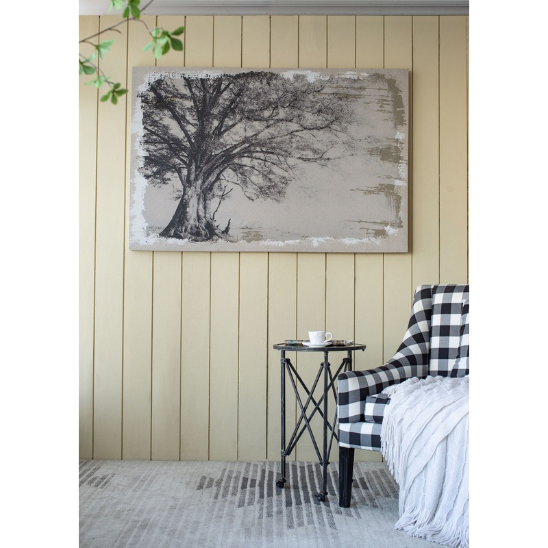 Large Arboreal Shelter Canvas Art Print, Traditional Style Floral Wall Art, Home Decor Accent Piece – Gray / White Matte