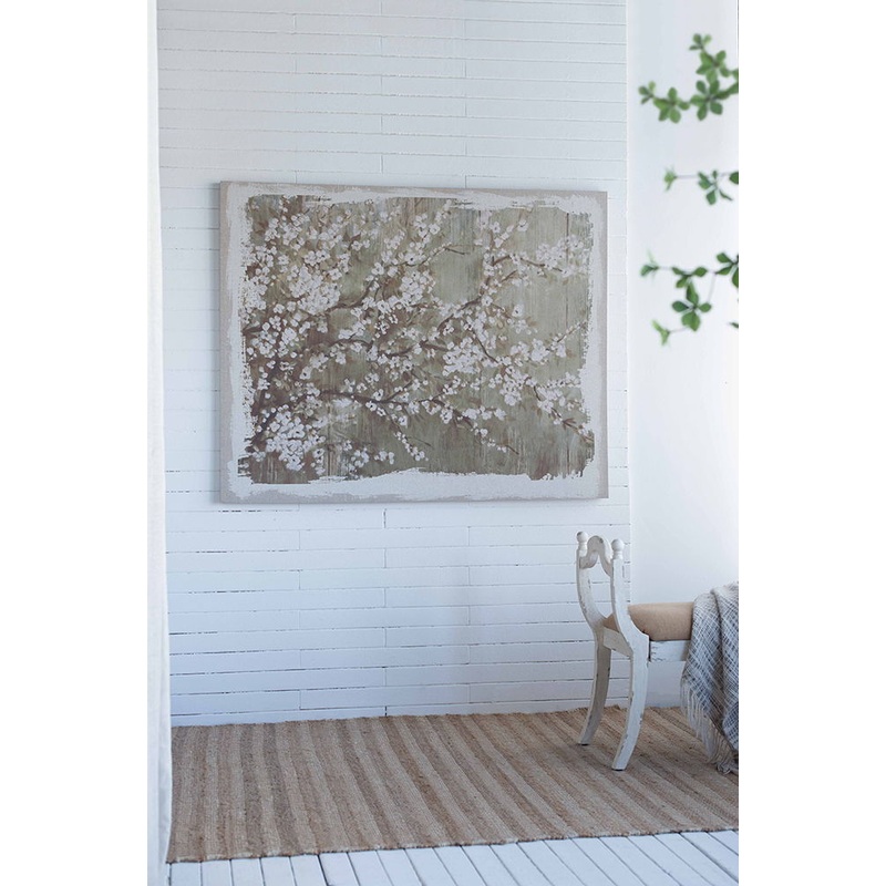 Large Cherry Blossom Canvas Art Print, Home Decor Accent Piece – Gray / White Matte