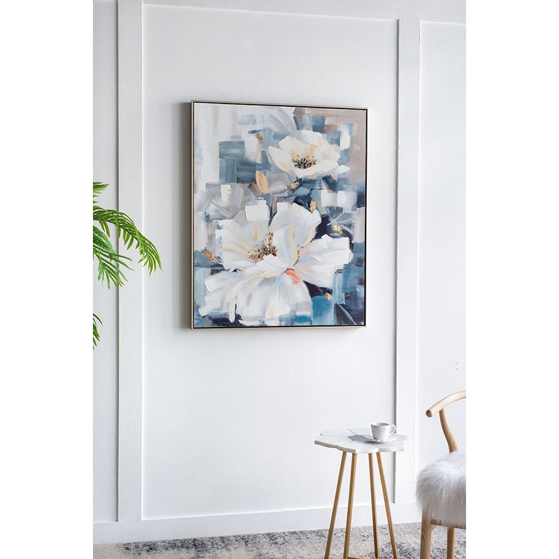 Large Rectangle Framed Wall Art Flower Canvas Print, Home Decor For Living Room Kitchen Foyer Office – Blue