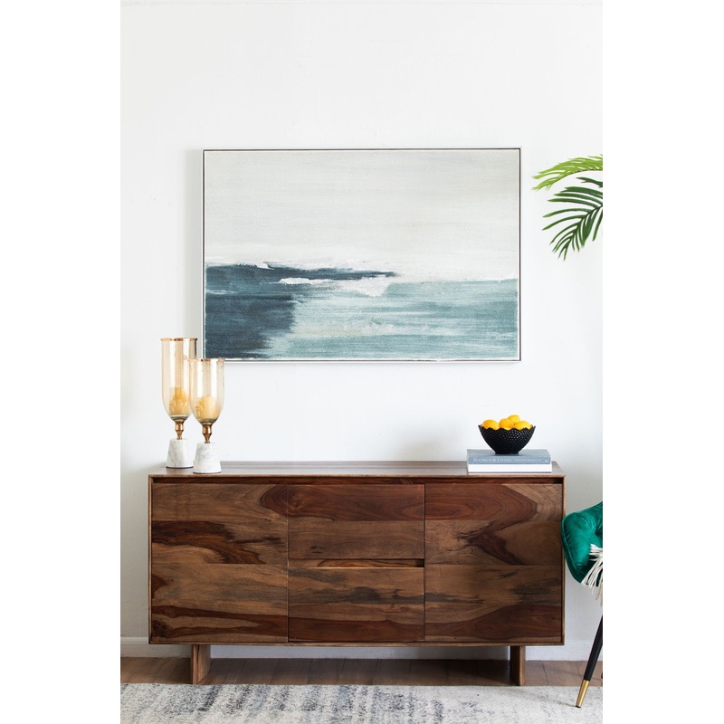 Large Rectangle Framed Wall Art Ocean Waves Canvas Print, Home Decor For Living Room Foyer Office – White / Blue