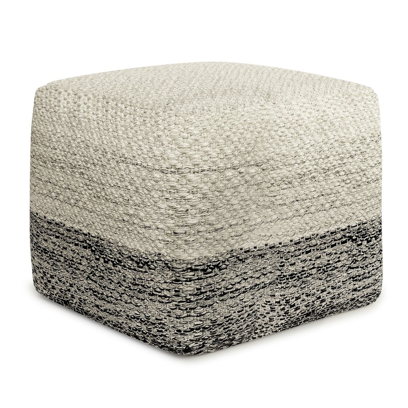 Macie – Square Woven Outdoor / Indoor Pouf – Gray / White