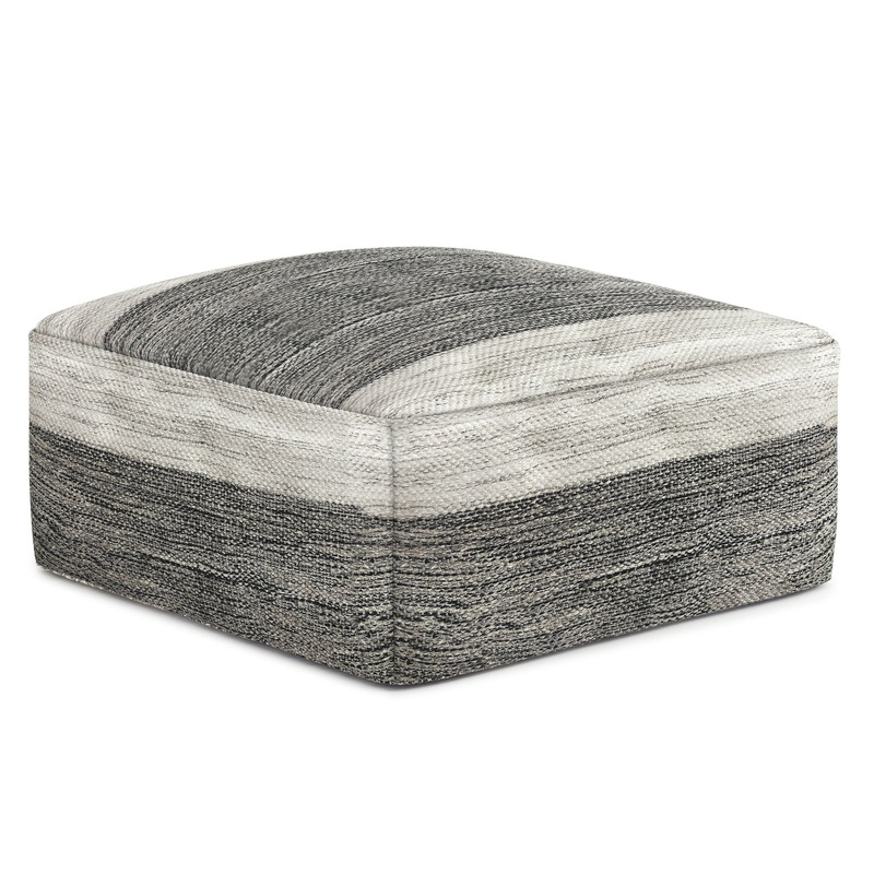 Mathis – Square Woven Outdoor / Indoor Pouf – Gray / White