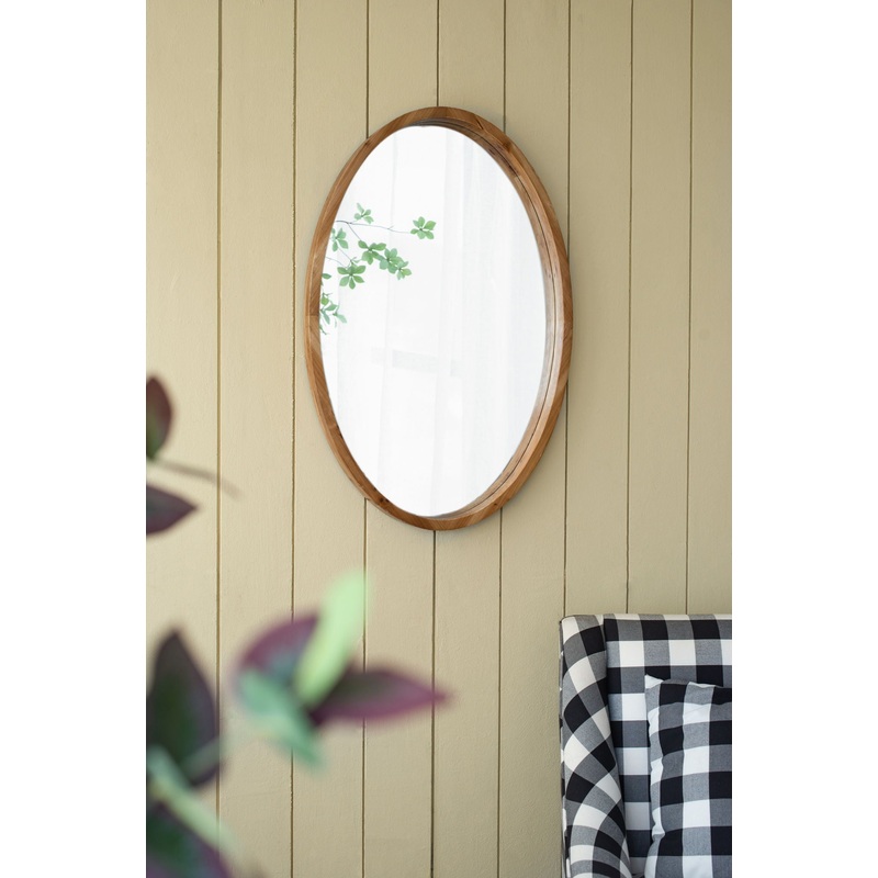 Oval Wall Mirror With Wood Frame, Farmhouse Wood Mirror For Bathroom Entryway Console Lean Against Wall – Brown