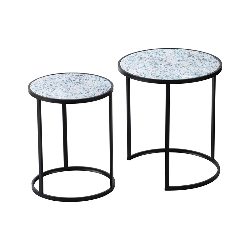 Round End Table, Stacking Side Tables With Sturdy Metal Frame For Small Space, Living Room, Office (Set of 2) – Black
