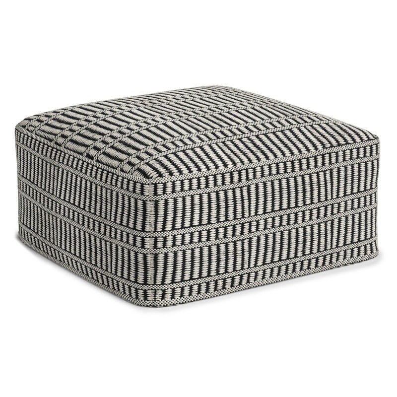 Safford – Square Woven Outdoor / Indoor Pouf – Black / White