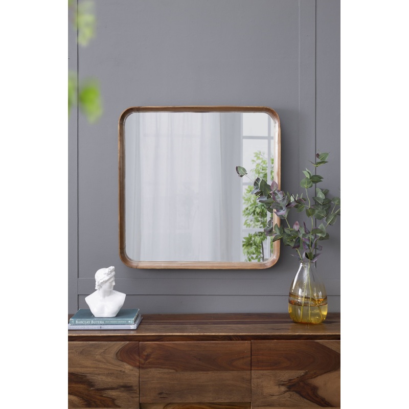 Square Mirror With Wood Frame, Wall Mirror For Living Room Bathroom Entryway – Brown