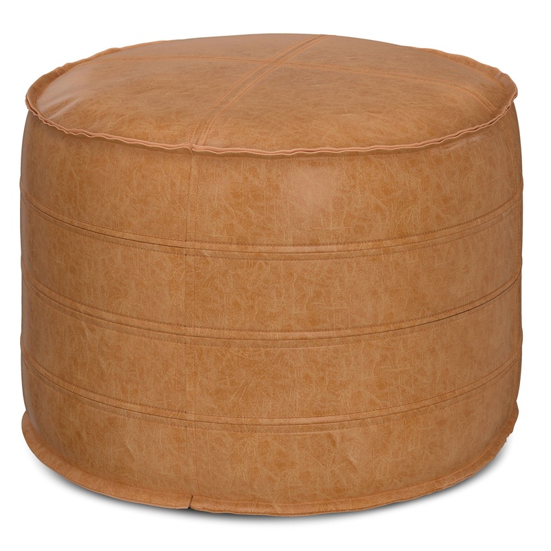 Brody – Round Pouf|Light Blue|Dark Brown|Light Brown|20″W x 20″D x 14″H|32″W x 32″D x 14″H
