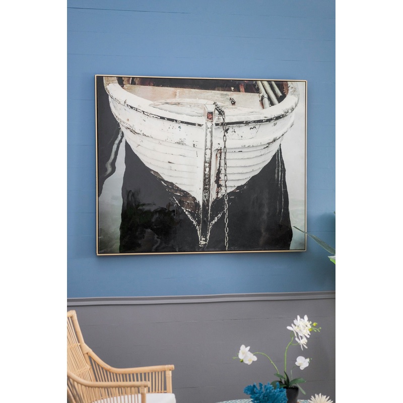 Large And Rectangular Wall Art With Frame, Wall Decor For Living Room – White / Blue