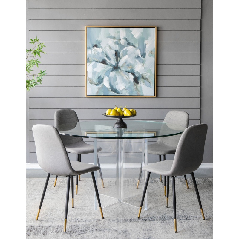 Large Modern Flower Oil Painting, SquareFrame Wall Art – Blue / Gray